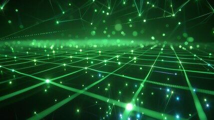 Poster - Glowing green circuit board with floating particles. Abstract futuristic background.