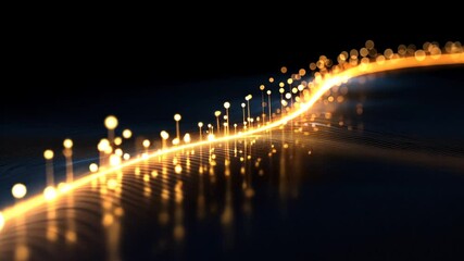 Fototapete - Abstract Gold Light Stream: Visualization of Data Flow and Future Technology