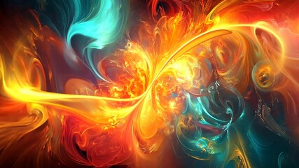 Poster - Dynamic interplay of warm and cool hues in an abstract swirl creating visual drama