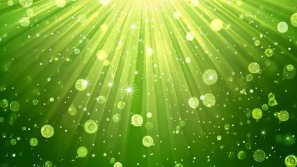 Poster - Bright green rays with sparkling circles create a magical atmosphere in a vibrant setting