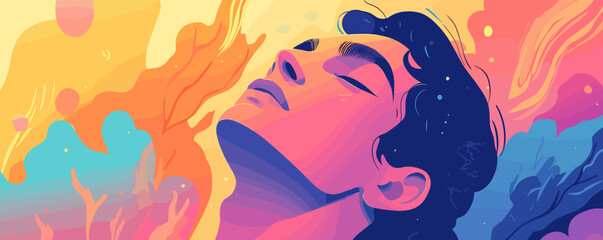 Poster - Vibrant abstract portrait of relaxed person in colorful fluid art style – vector.