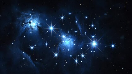 Poster - Abstract cosmic background with stars and a blue nebula drifting through space scene