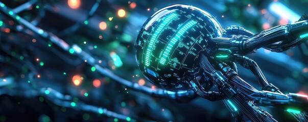 Poster - Cyberpunk biotech with sci-fi high-tech plants concept. Futuristic technology with vibrant lights and glowing elements.