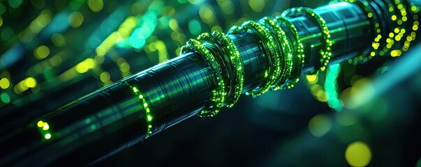 Aufkleber - Cyberpunk biotech with high-tech futuristic plants concept. Close-up view of glowing green circuit components in technology.
