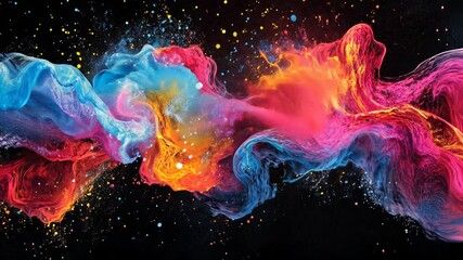 Poster - Dynamic multicolored pigment explosion unveils creative expression, vibrancy
