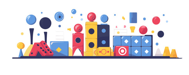 Poster - Colorful geometric shapes with bold patterns on white background vector.