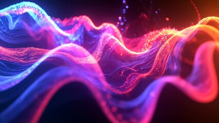 Fototapete - Abstract digital wave background with glowing particles flowing energy motion animation