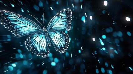Poster - Abstract blue butterfly with glowing particles for background and visual effects