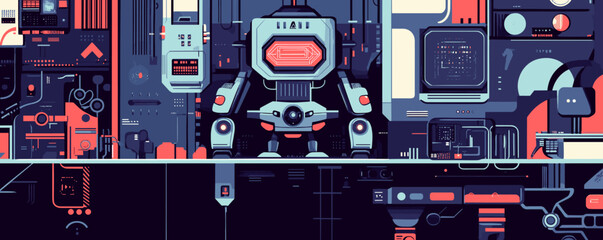 Poster - Futuristic robot control panel with cybernetic details and digital interface - vector.