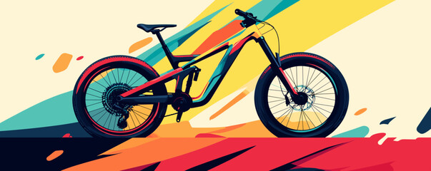 Poster - Colorful abstract bicycle artwork with dynamic background and bold shapes - vector.