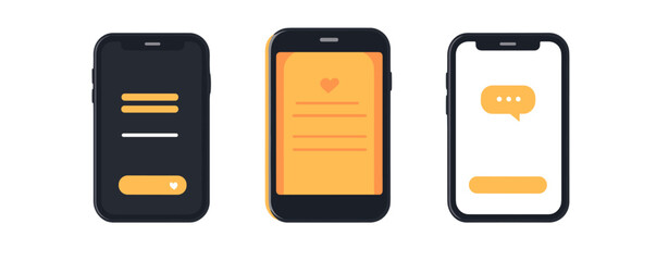 Aufkleber - Set of three mobile app screens with text and icons - vector.