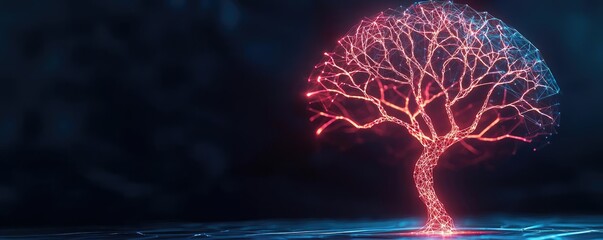 Aufkleber - Cyberpunk biotech with digital plants innovation concept. A vibrant glowing tree against a dark background.