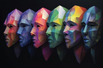 Poster - Geometric transition masks showcase vibrant colors and unique shapes in abstract visual representation, Set of 10 geometric transition masks
