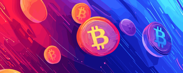Poster - Vibrant bitcoin design with futuristic elements and digital graphics – vector.