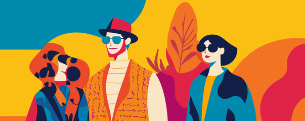 Poster - Colorful abstract art of stylish people in an outdoor scene, modern design vector.