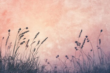 Poster - Silhouetted grass swaying gently under a colorful sunset sky with soft pastel hues, silhouette of the grass swaying at sunset