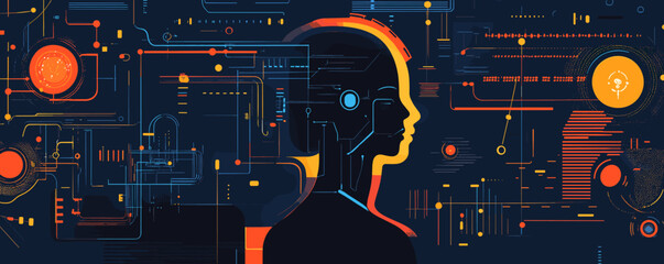 Poster - Futuristic ai profile with circuit design and abstract tech elements - vector.