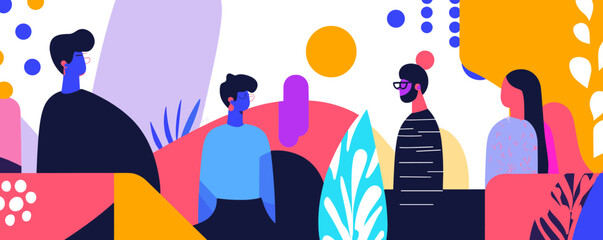 Poster - Abstract colorful people in modern geometric background - vector.