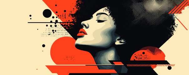 Poster - Stylish abstract portrait with bold colors and geometric shapes in a modern art design - vector.