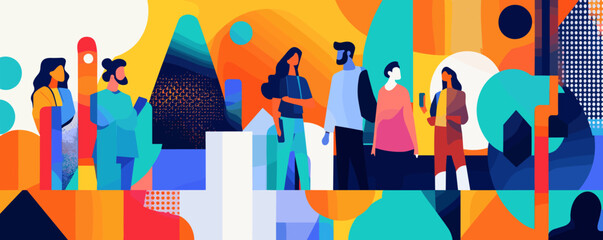 Poster - Colorful abstract group of diverse people in modern geometric art style - vector.