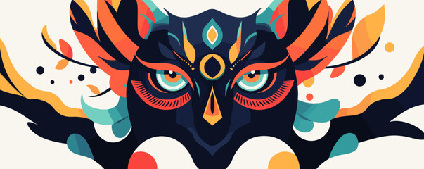 Wall Mural - Colorful geometric owl design with abstract elements and bold patterns in a vector.