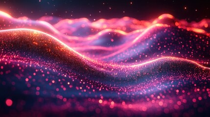 Poster - Futuristic Neon Landscape Digital Waveforms Abstract Data Technologies
