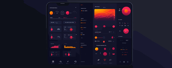 Aufkleber - Dark themed dashboard interface with data visualization elements and charts, vector.