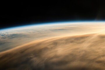 Wall Mural - view of earth's atmosphere illuminated by the sun from space with a soft gradient of colors, earths 