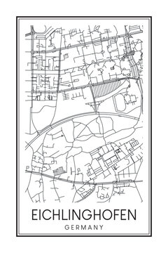Hand drawn printable downtown road map poster of borough EICHLINGHOFEN of the German city of DORTMUND on solid white background with city name