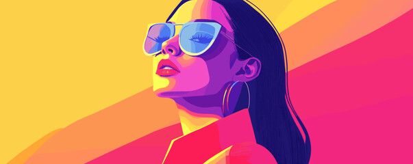 Poster - Bold pop art portrait of a confident woman with sunglasses in vibrant colors – vector.