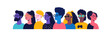 © Coosh448 - Diverse group of stylish people wearing glasses in a row, minimalist design - vector.