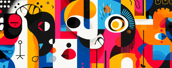 Poster - Abstract geometric art with bold colors and shapes, modern design vector.