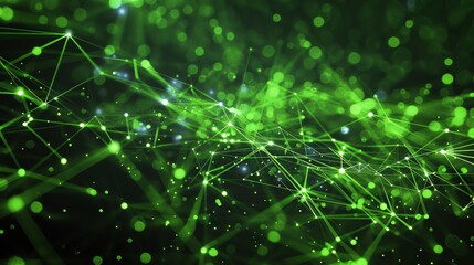 Poster - Elegant green background with plexus structure. Plexus is a network of interconnected points or nodes.