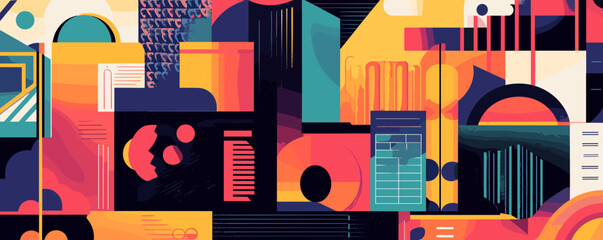 Poster - Abstract geometric shapes and patterns in vibrant colors vector.
