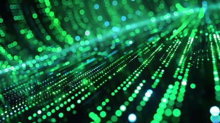 Poster - Glowing green and blue particles form an abstract background.