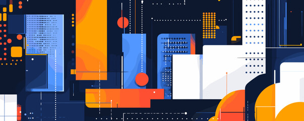 Poster - Abstract geometric background with dynamic shapes and lines in vibrant colors, modern art vector.