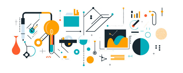 Poster - Abstract geometric science and technology elements vector design.