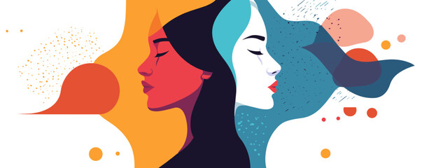 Poster - Abstract colorful profiles in harmony with contrasting elements - vector.