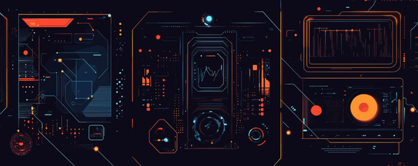 Poster - Futuristic sci-fi control panel with abstract digital interface elements - vector.