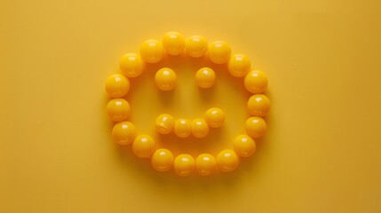 Poster - 3D rendering of a yellow smiley face made of glossy spheres on a matching background. The face has a simple, happy expression with a slight smile.
