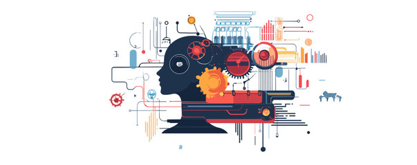 Poster - Abstract human head with technology elements and cogs concept – vector.