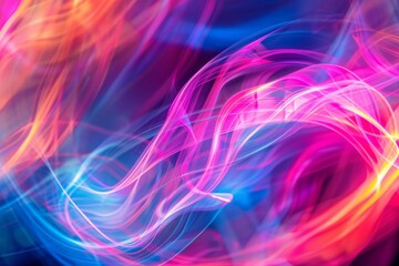 Poster - a captivating abstract image featuring swirling neon lights in vibrant pink, blue, and orange hues, 