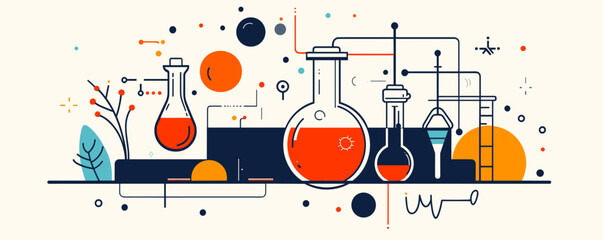 Poster - Colorful chemistry lab equipment in abstract geometric style - vector.
