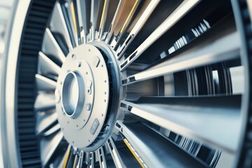 Poster - Close-up view of aircraft turbine engine components during assembly in a manufacturing facility