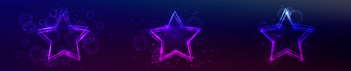 Poster - Neon frame in star form with shining effects and sparkles