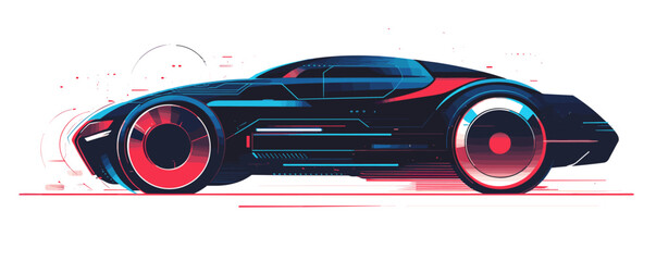 Poster - Futuristic neon sports car design with abstract lines and shapes vector.