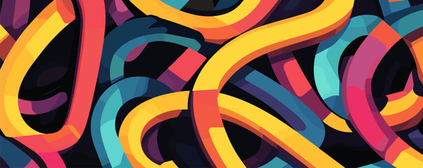 Poster - Abstract colorful wavy lines pattern on black background - vector.