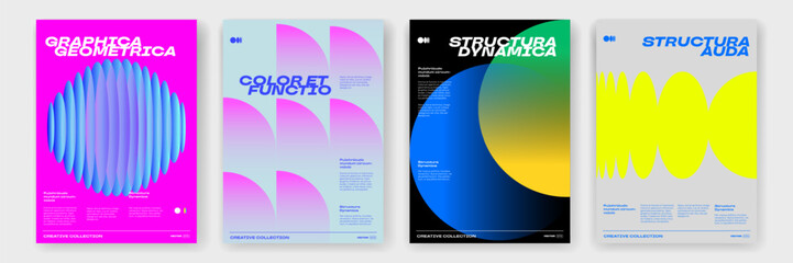 Poster - Color gradient dynamic shapes pattern posters with trendy background. Vector modern abstract posters with circles and neon color gradient overlay on background