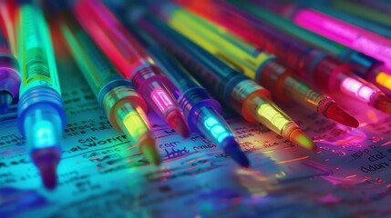 Poster - Fluorescent highlighters on a white surface with handwritten notes.
