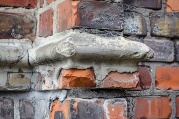 Poster - close-up of worn mortar between bricks, highlighting fine detail, fine details in the mortar between